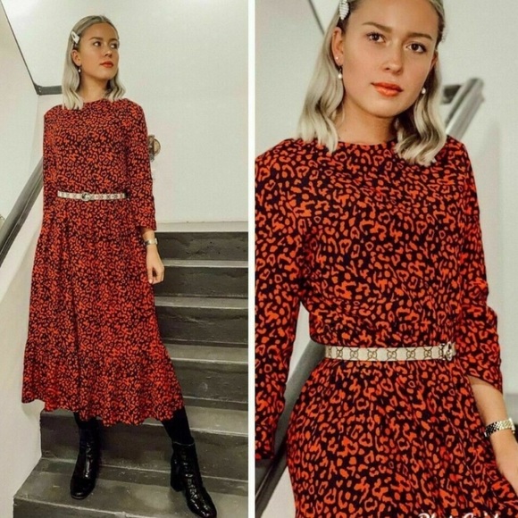 Zara Dresses & Skirts - Zara Red & Black Leopard Printed Midi Tent Dress Size Small Bloggers Fave XXL